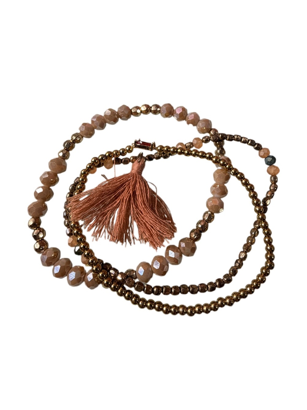 Beaded Tassel Bracelet Stack in Copper Brown - Women Jewelry